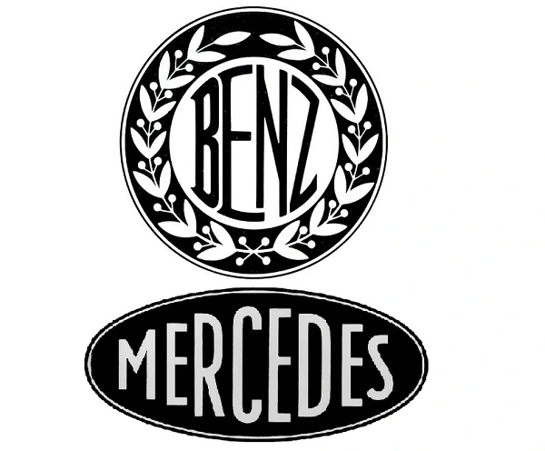 Logotipos antigos de Benz e Mercedes.