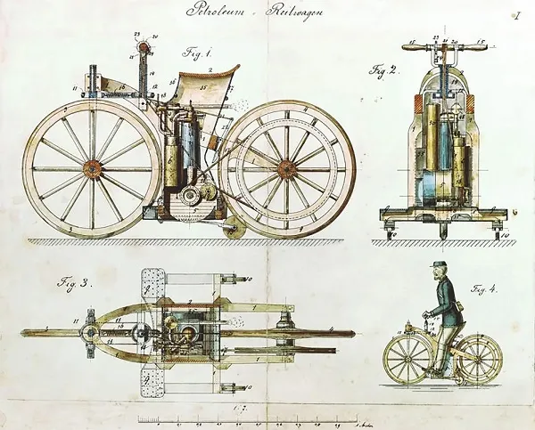 Daimler Reitwagen - a primeira motocicleta de Gottlieb Daimler, 1885