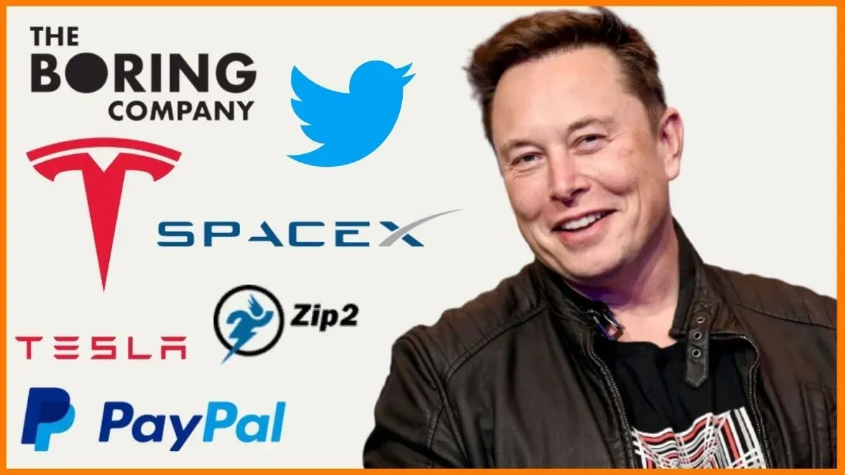 Elon Musk e os logotipos de todas as suas empresas